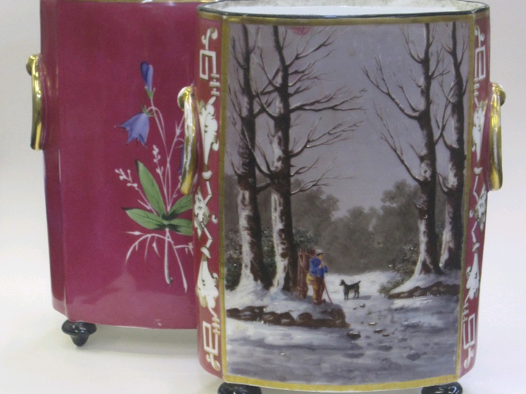 Appraisal: Pair of Victorian style vases painted with winter scenes