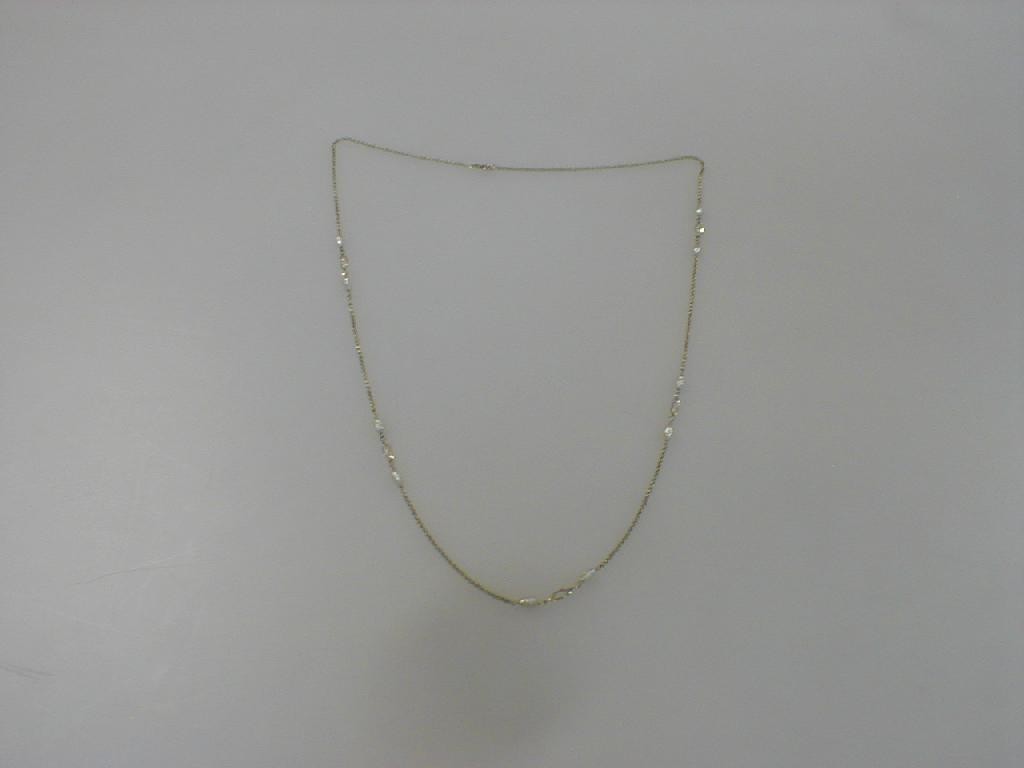 Appraisal: A yellow metal neck chain with freshwater pearls and basket