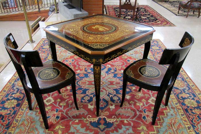 Appraisal: INLAID GAME TABLE AND CHAIR SET Italian th century the