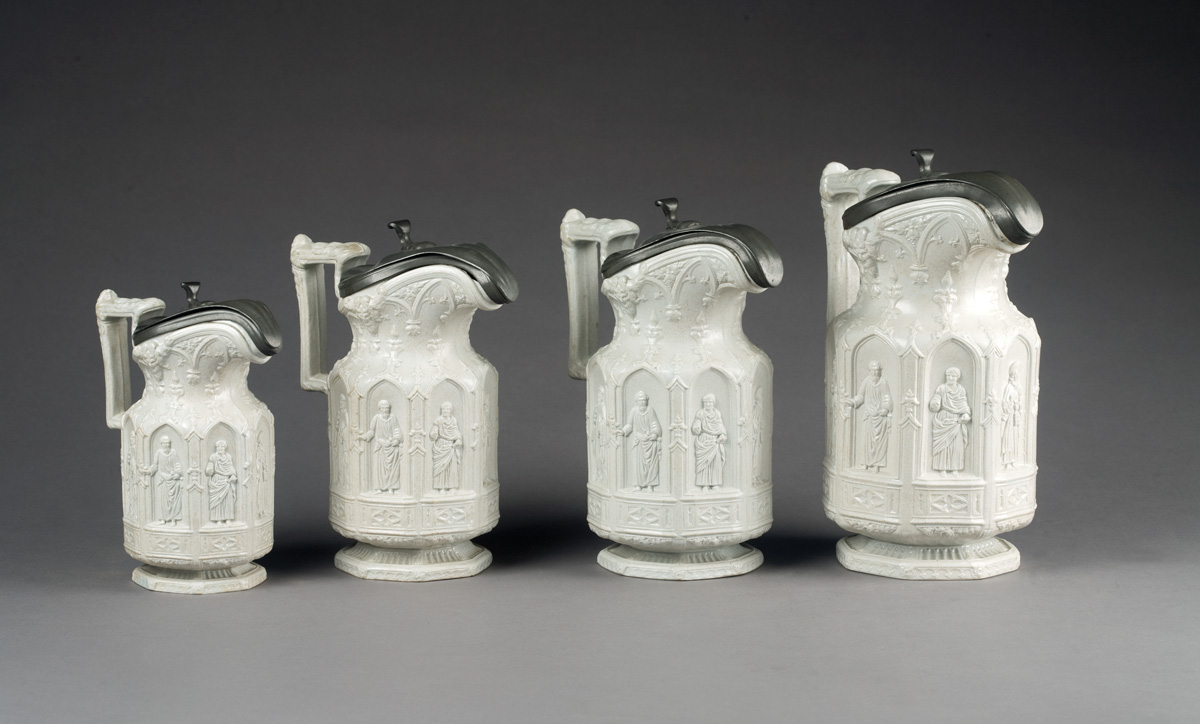 Appraisal: SET OF FOUR ENGLISH GOTHIC REVIVAL STONEWARE 'APOSTLE' PATTERN GRADUATED