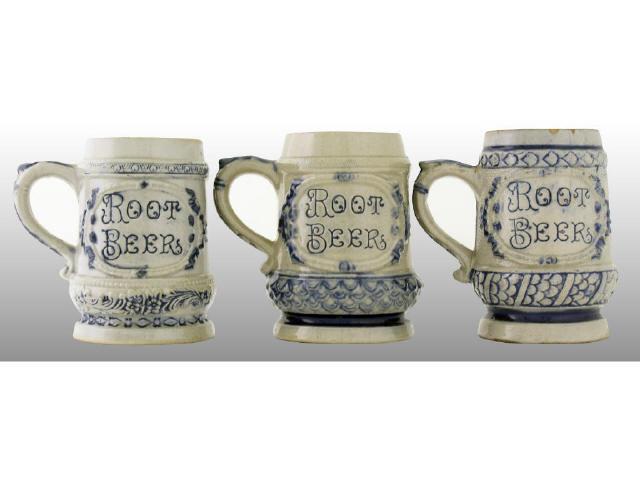 Appraisal: Lot of Early Heavily Embossed Stoneware Mugs Description Unnamed Circa