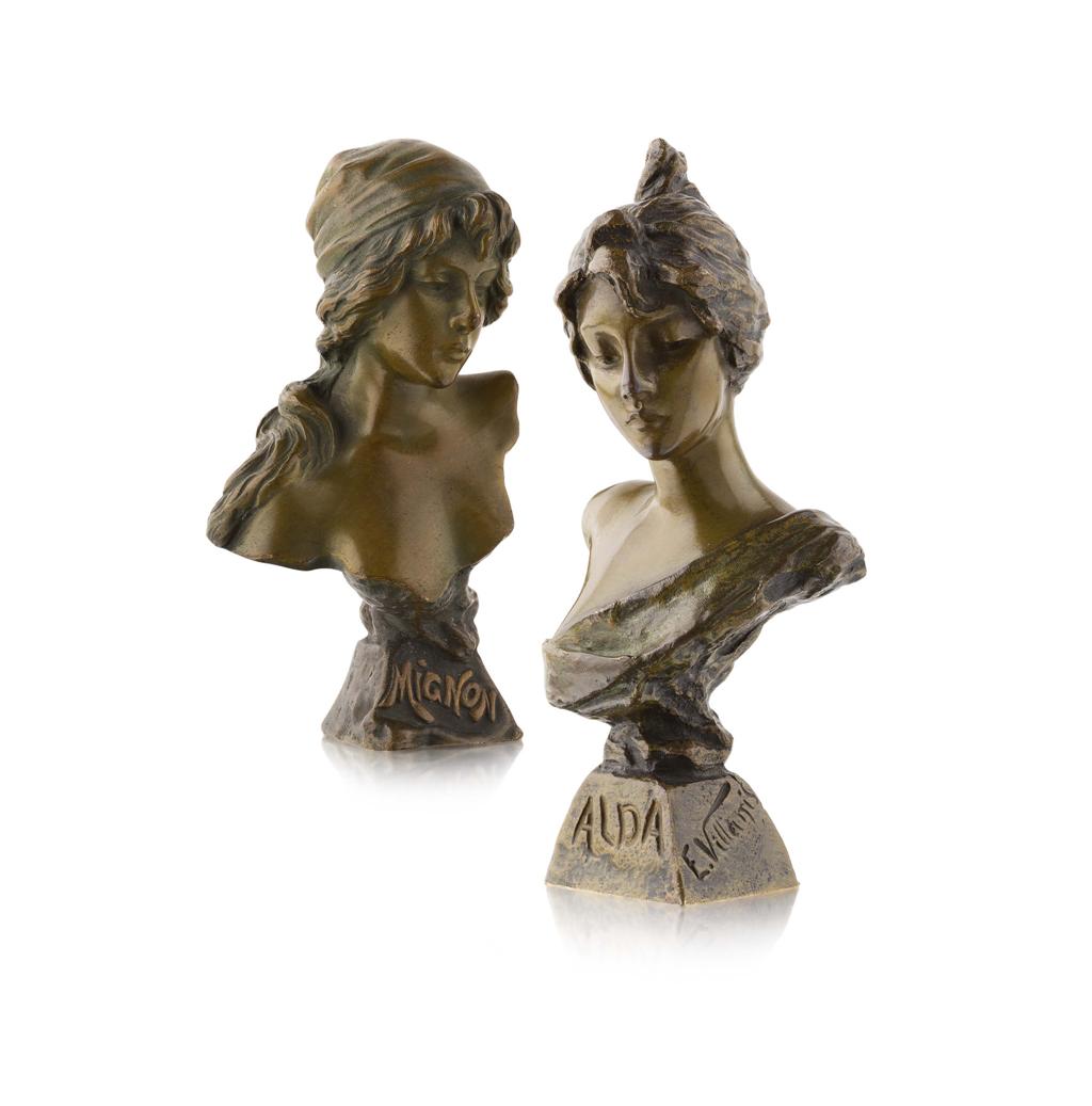 Appraisal: EMMANUEL VILLANIS - ALDA AND MIGNON bronze each bust with