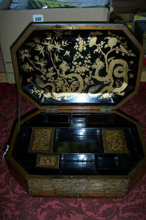 Appraisal: A th century black lacquered work box with all over