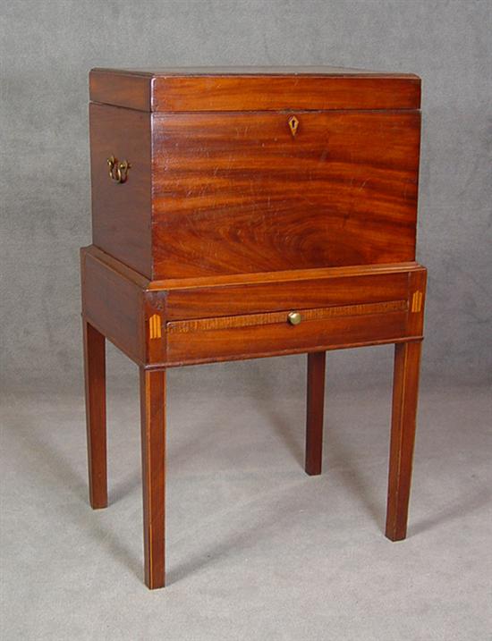 Appraisal: Walnut Cellarette on Stand Circa Hepplewhite base with inlaid tapered