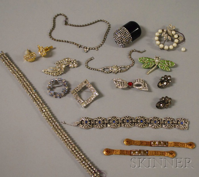 Appraisal: Small Group of Rhinestone Costume Jewelry including a pair of