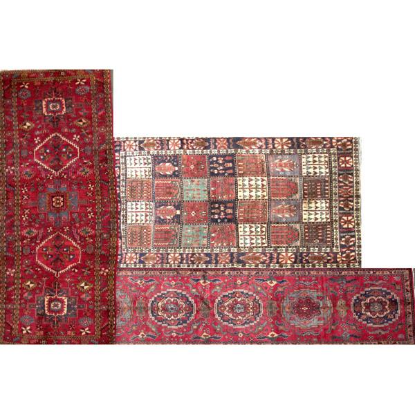 Appraisal: PERSIAN Three rugs ca Garden Bakhtiari with geometric floral tiles