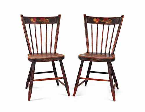 Appraisal: Pair of Pennsylvania painted rodback Windsors ca together with a