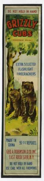 Appraisal: Grizzly Cubs -Pack Firecracker Label Class Manufactured by Tung Kun