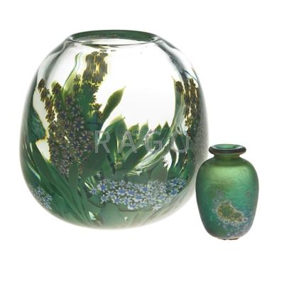 Appraisal: MARK PEISER b Two blown glass vases one paperweight vase