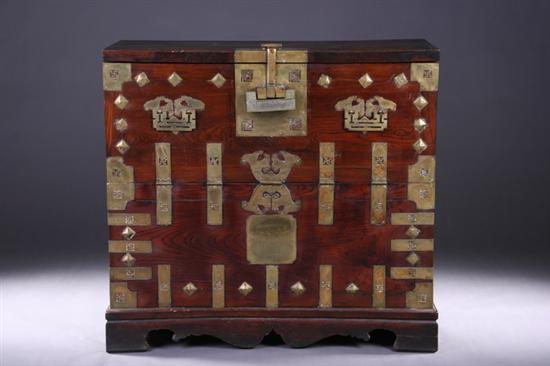 Appraisal: KOREAN CHEST th century With brass mounts - in x