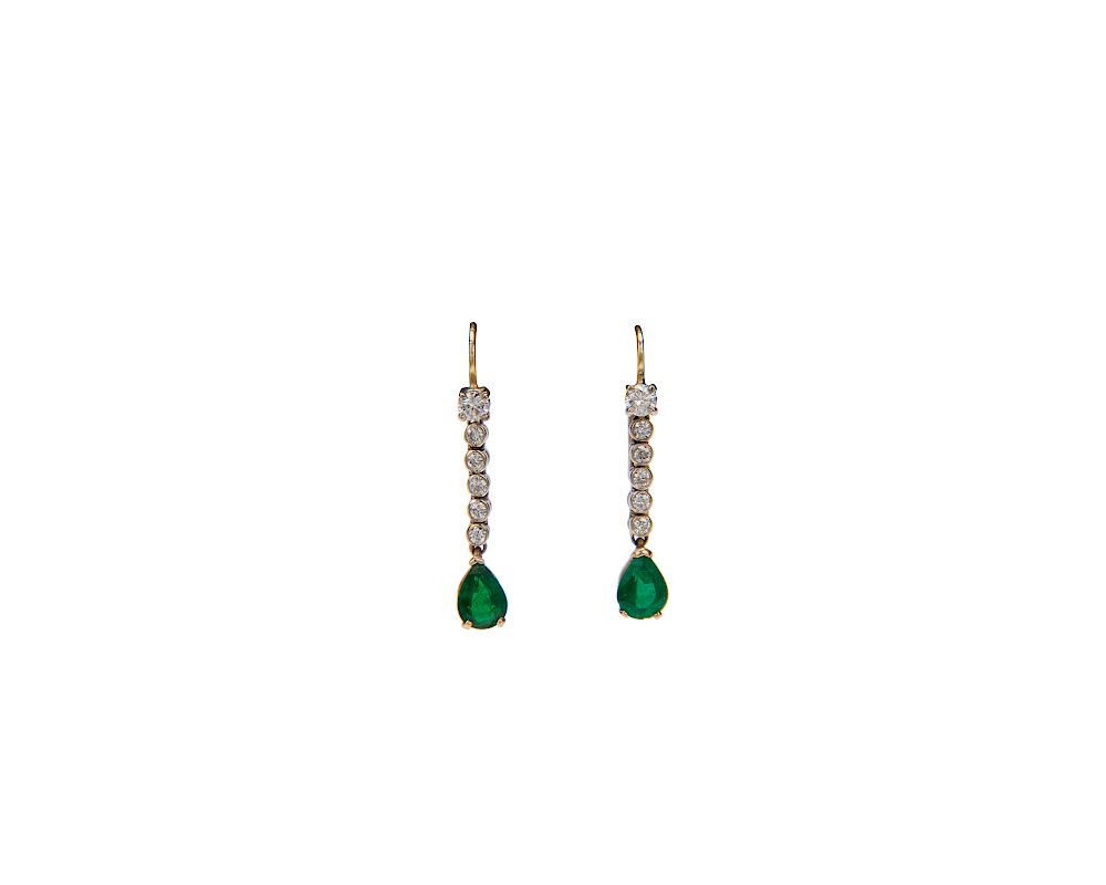 Appraisal: K Gold Emerald and Diamond Pendant Earrings K Gold Emerald