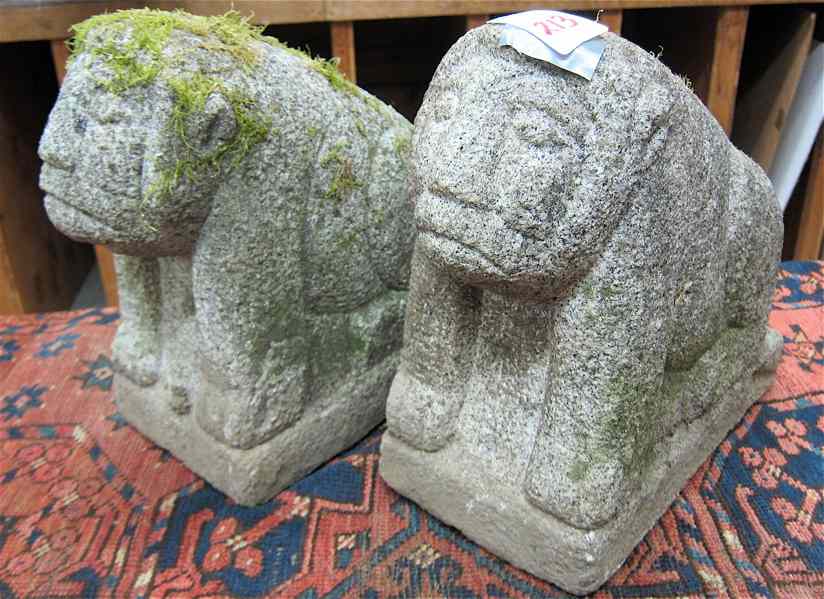 Appraisal: A SMALL PAIR OF CHINESE GRANITE ANIMAL SCULPTURES archaic foo