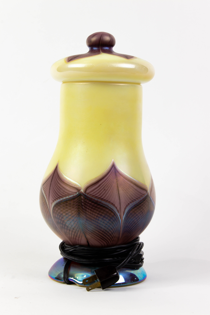 Appraisal: Lundberg Studios iridescent glass jar form lamp dated engraved factory