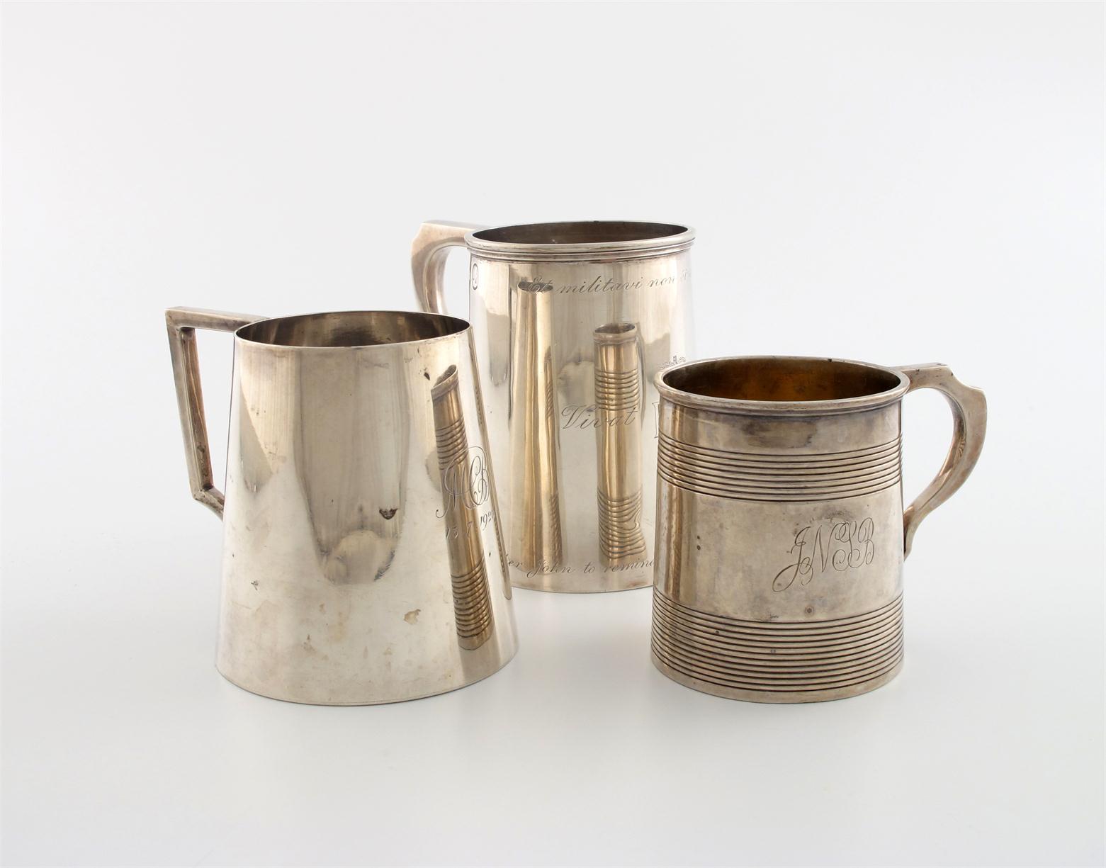 Appraisal: A small collection of three silver mugs