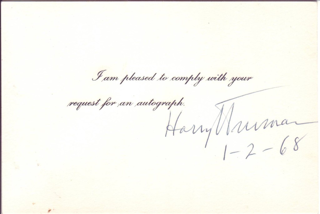 Appraisal: TRUMAN HARRY S Signature and date on a small card