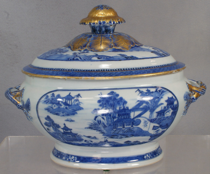 Appraisal: Chinese export porcelain Nanking covered tureen w gilding handle to