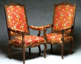 Appraisal: PAIR ANTIQUE AMERICAN ARMCHAIRS Pair antique American carved armchairs upholstered