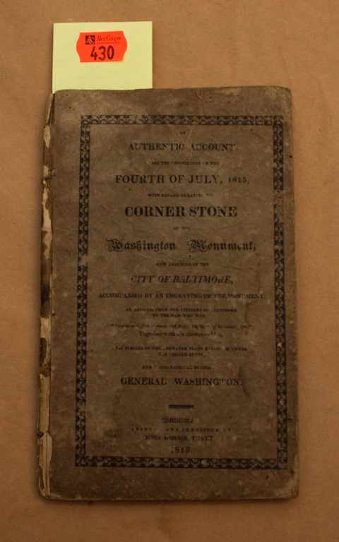 Appraisal: Books Washington monument Baltimore ''An Authentic Account of all the