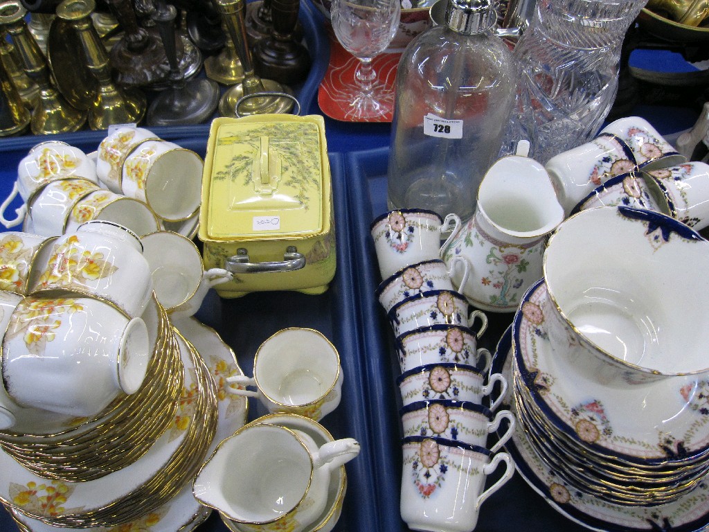 Appraisal: Lot comprising two trays to include teasets biscuit barrel soda