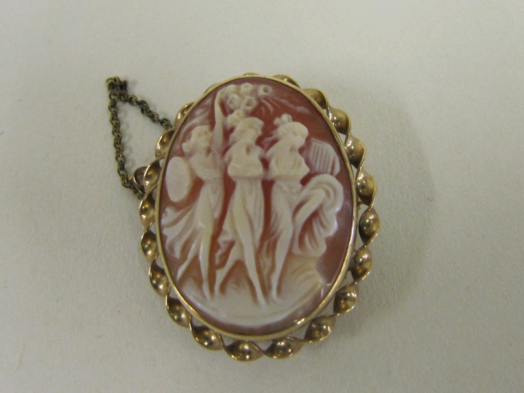 Appraisal: Nine carat gold mounted cameo brooch depicting the three Graces