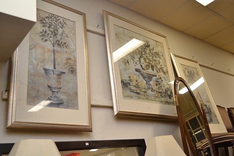 Appraisal: THREE FRAMED DECORATIVE PRINTS THREE FRAMED DECORATIVE PRINTS