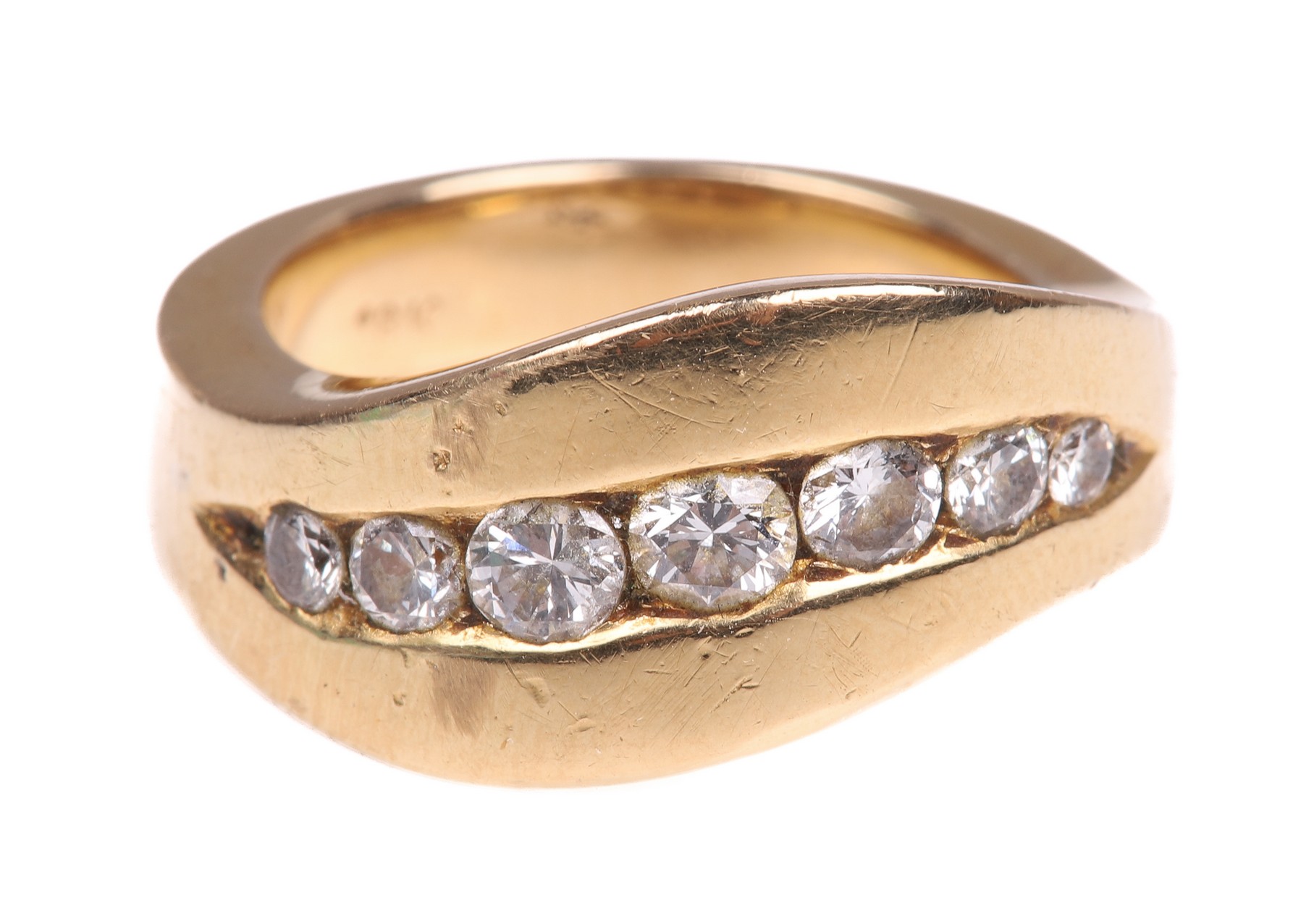 Appraisal: K Yellow gold diamond band free form wave front with