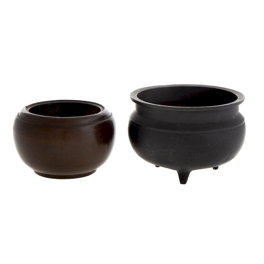 Appraisal: Two Chinese Bronze Diminutive Censors tri footed pot form in