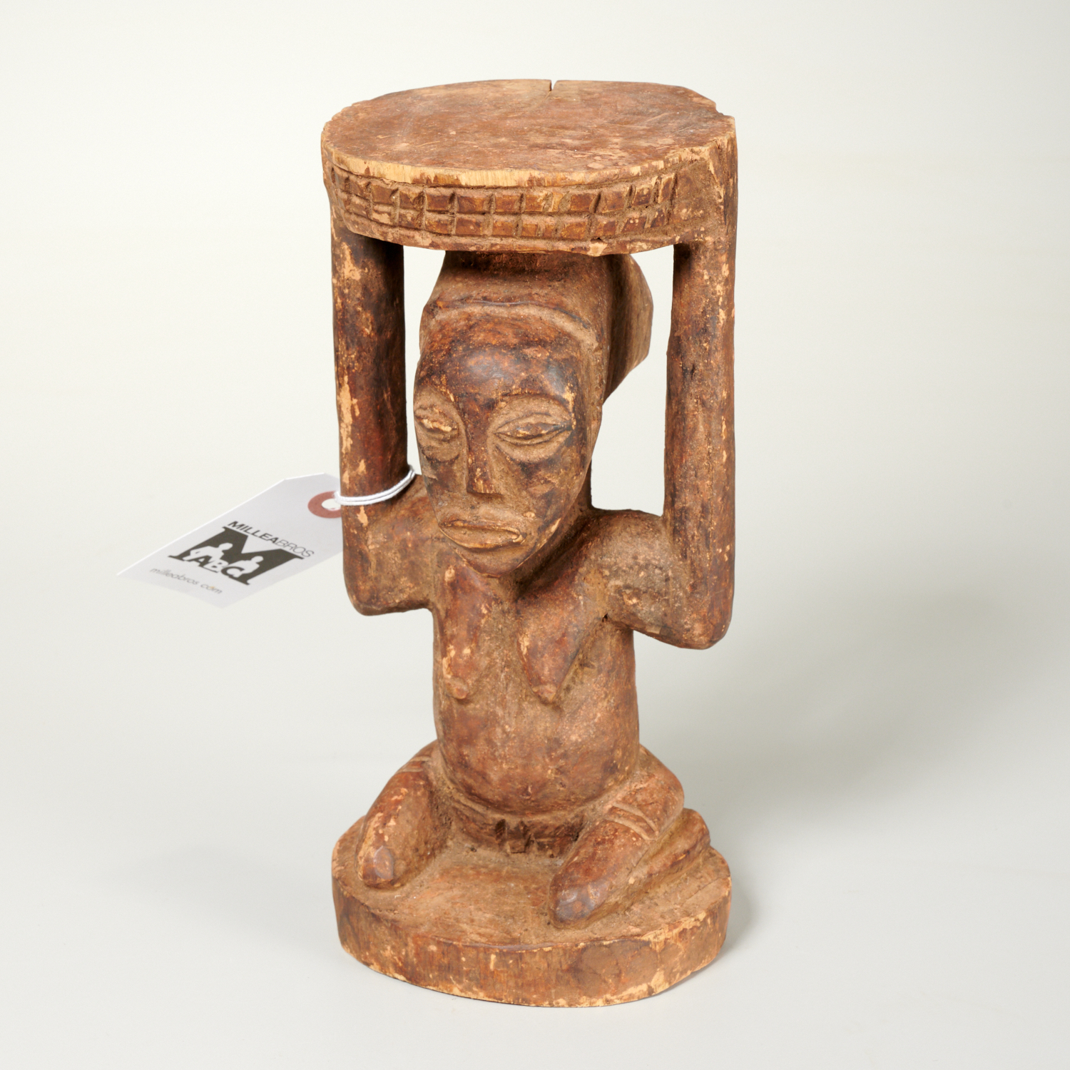 Appraisal: AFRICAN LUBA CARVED WOOD SMALL STOOL FIGURE Prob th c