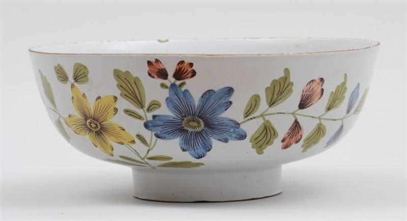 Appraisal: LIVERPOOL DELFT ''FAZACKERLY'' BOWL Circa the interior with floral spring