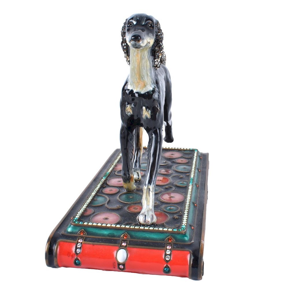 Appraisal: Jay Strongwater Saluki Dog Sculpture Jay Strongwater Enameled Bronze Swarovski