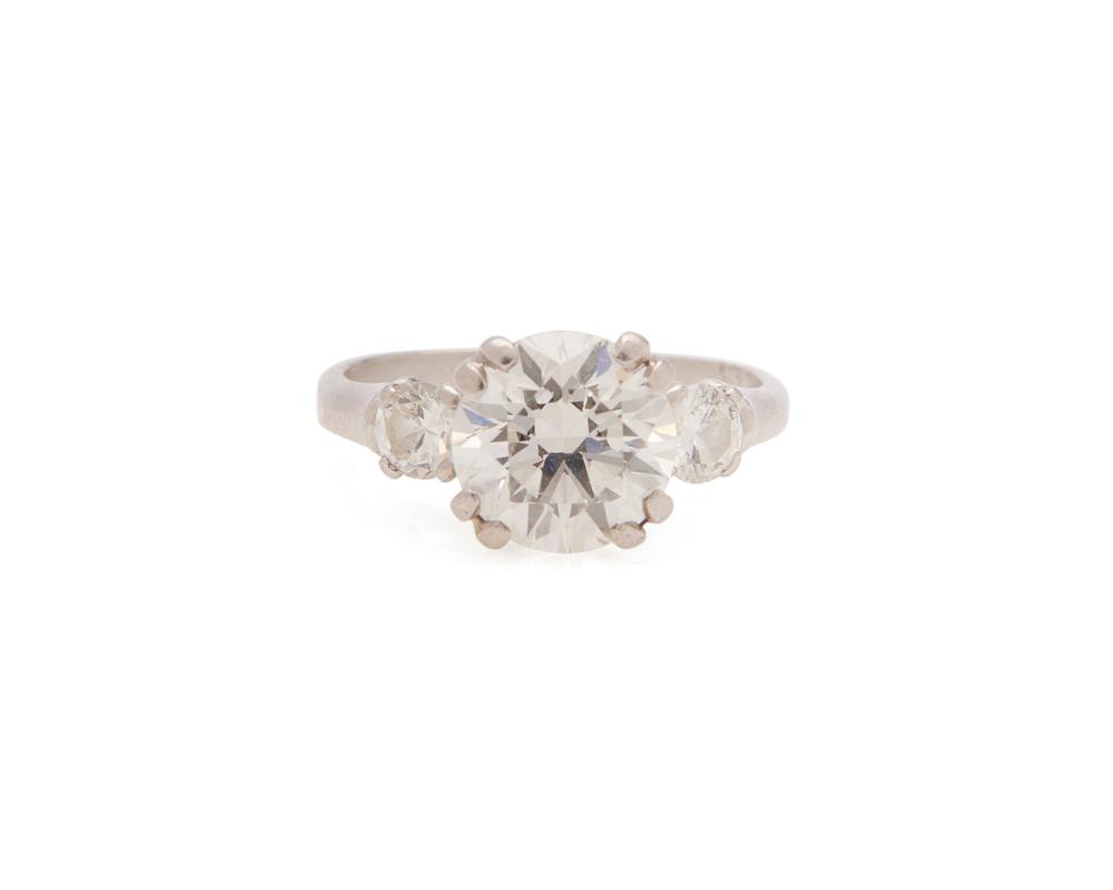 Appraisal: Platinum and Diamond Ring centering a round brilliant-cut diamond weighing