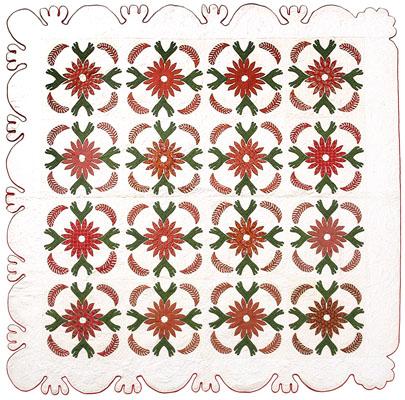 Appraisal: Appliqu hand worked quilt block red and green floral and