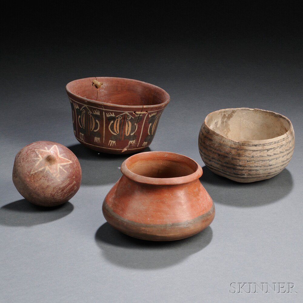 Appraisal: Four Nasca Vessels three pottery vessels one with repeat frog