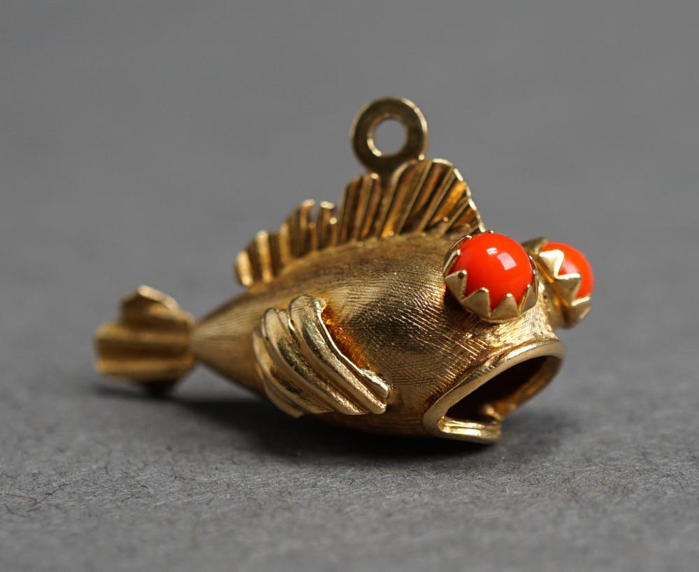 Appraisal: Tested -Karat Yellow-Gold and Coral Fish' Charm dwt