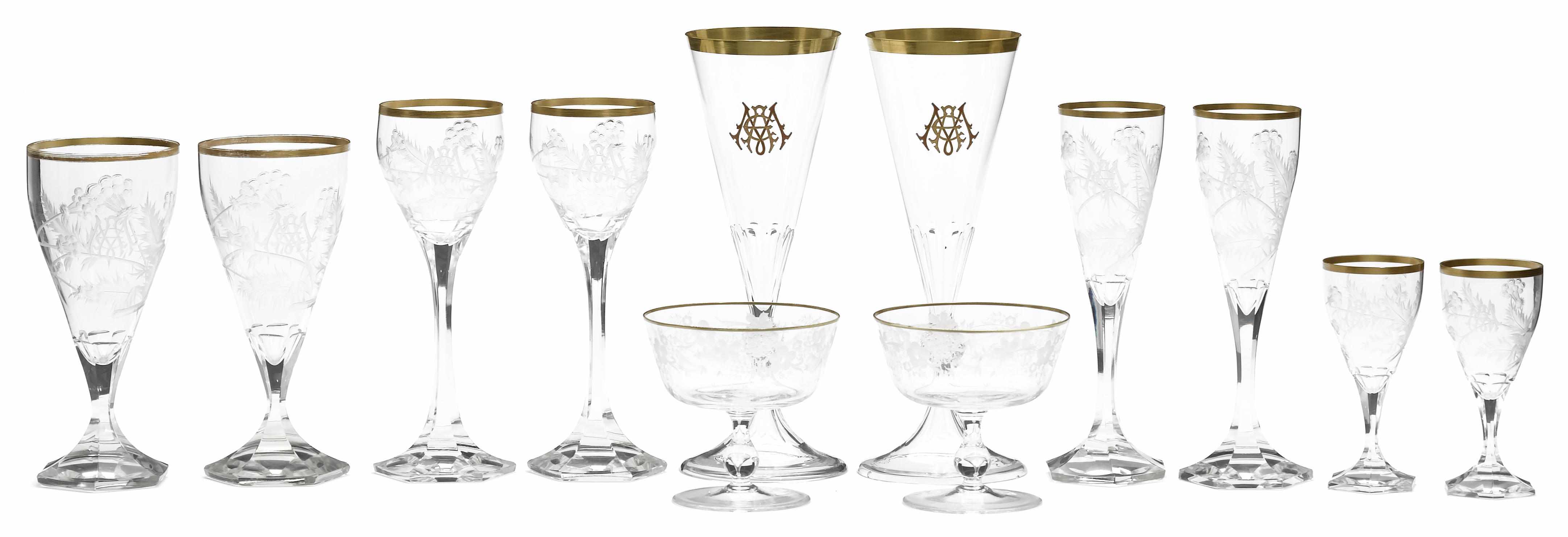 Appraisal: A suite of Continental engraved monogrammed and gilt stemware second