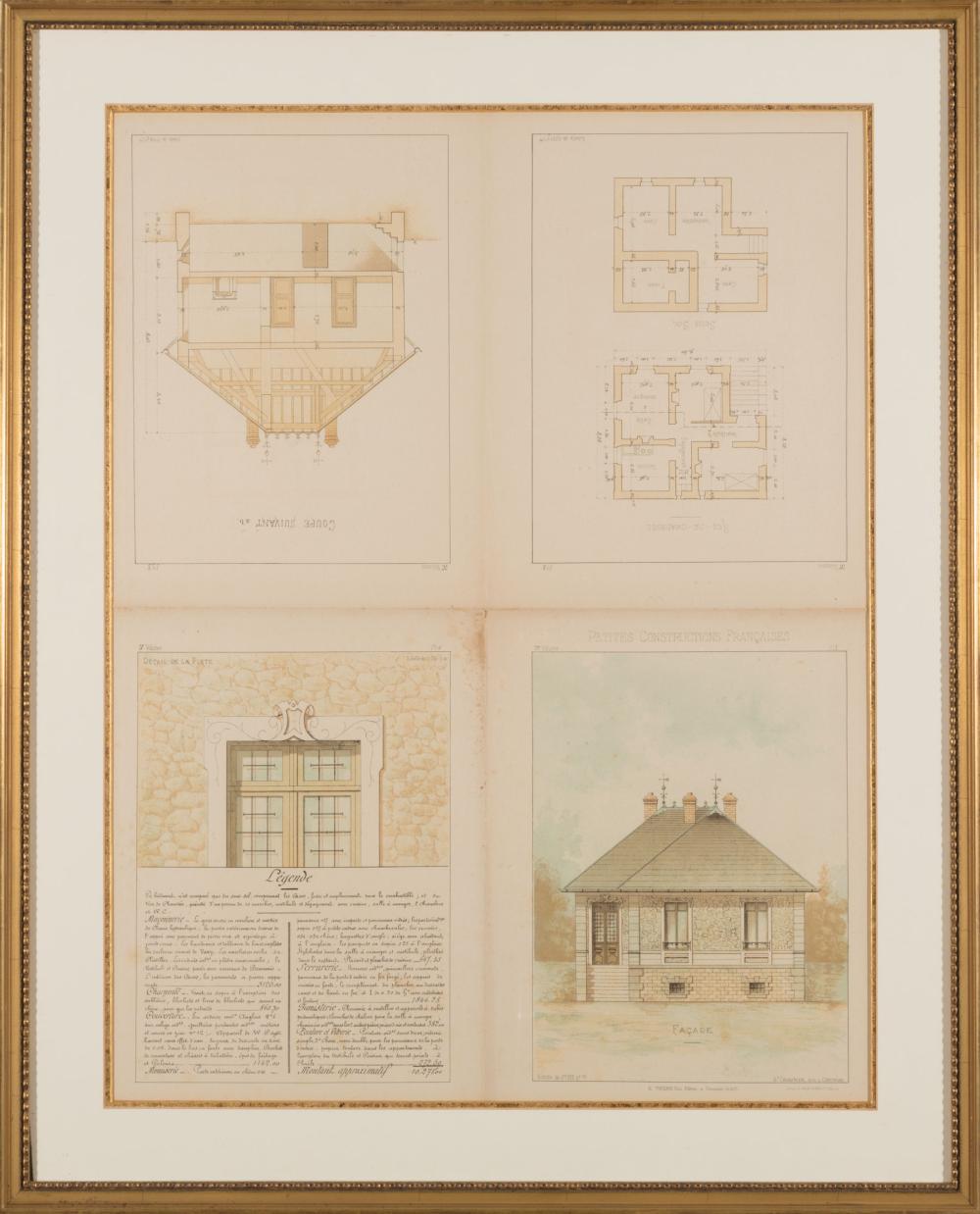 Appraisal: Group of Antique French Architectural Prints Pavillon Bourgeois Masion d'Habitation