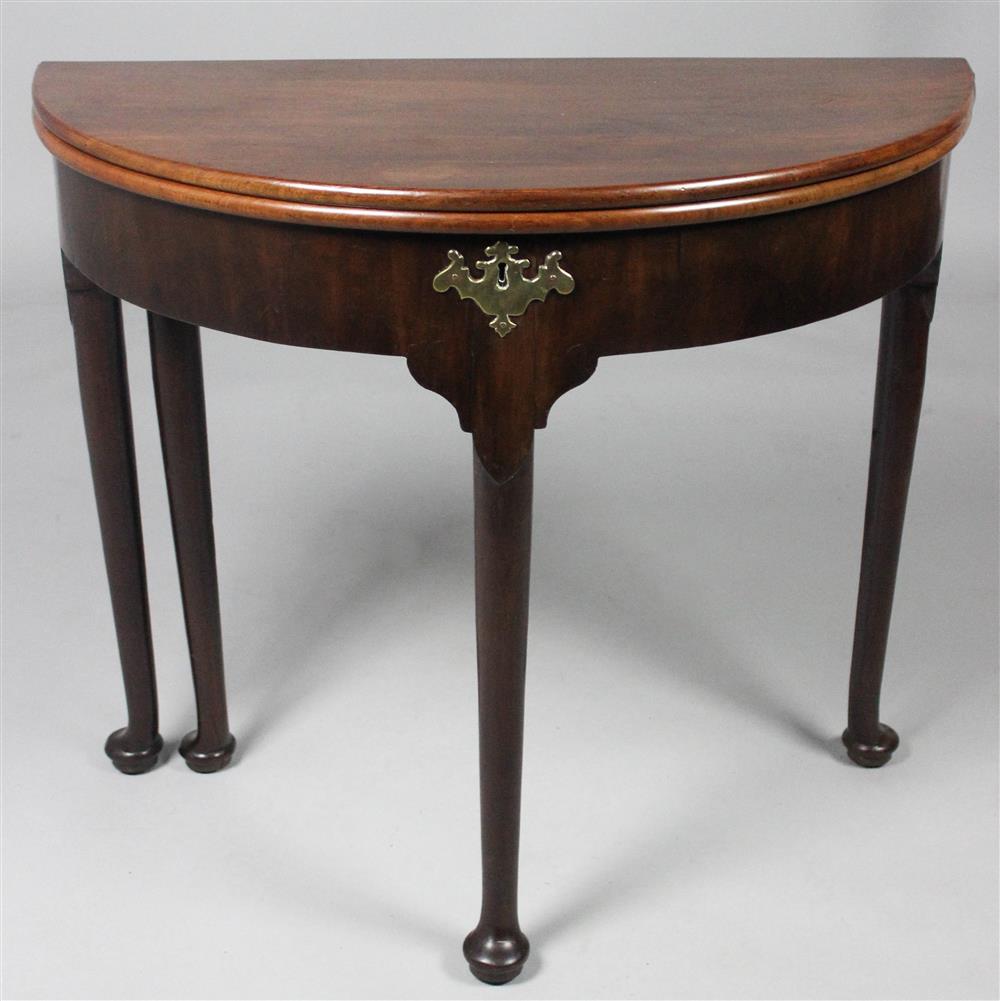 Appraisal: QUEEN ANNE STYLE MAHOGANY DEMILUNE CARD TABLE th Century having