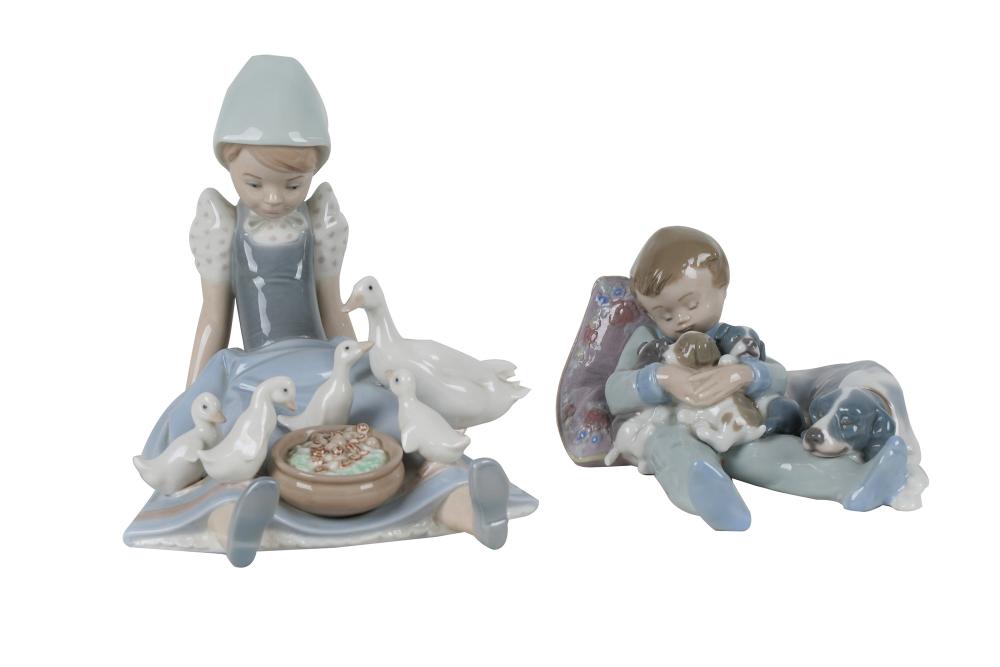 Appraisal: TWO LLADRO PORCELAIN SEATED FIGURAL GROUPSthe girl with ducks inches