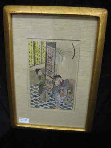 Appraisal: Chinese Erotic Watercolor woman peering in on couple '' x