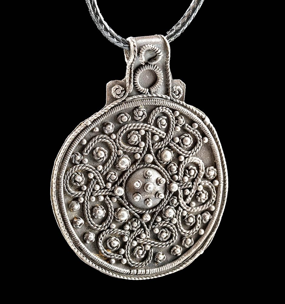 Appraisal: Viking Silver Bracteate Pendant w Granules Filigree Northern Europe Viking