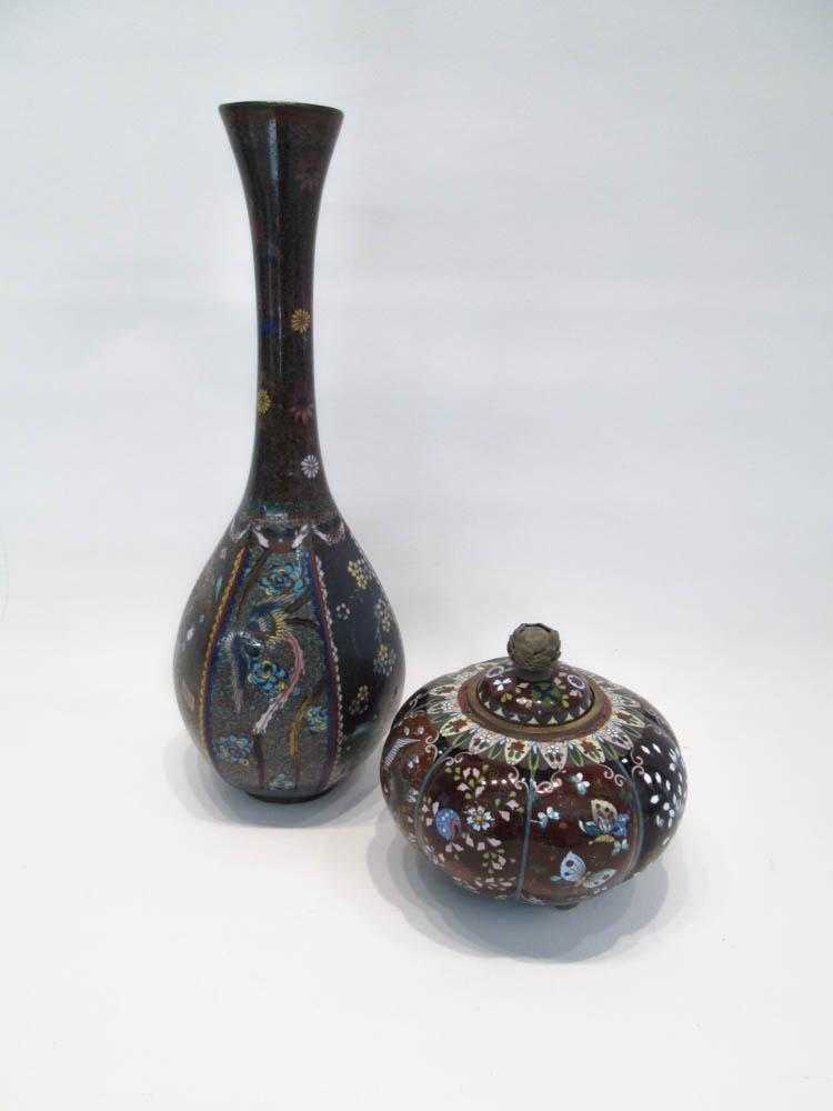 Appraisal: TWO JAPANESE CLOISONNE VESSELS including a lidded jar H and