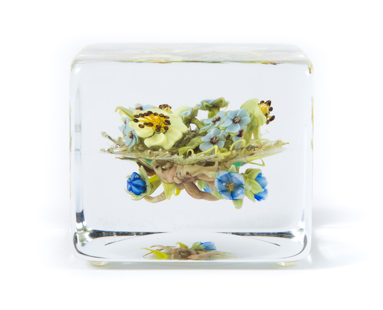 Appraisal: Paul Stankard botanical cube paperweight American b Glass cube form