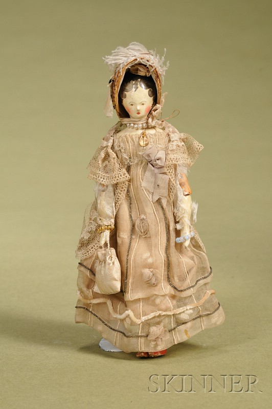 Appraisal: Early Wood Lady Doll Grodnertal Austria c gessoed and painted