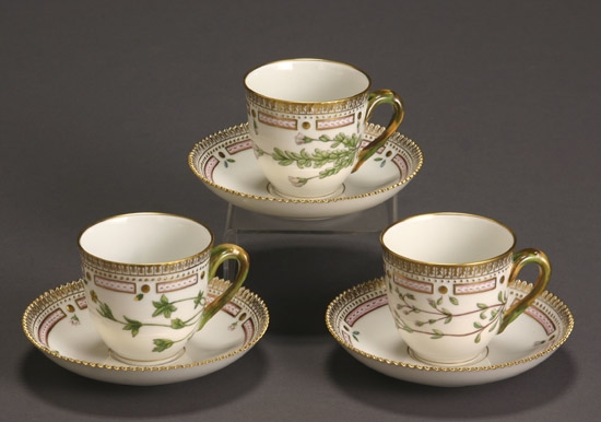 Appraisal: Six Royal Copenhagen 'Flora Danica' Cups and Saucers Dated -