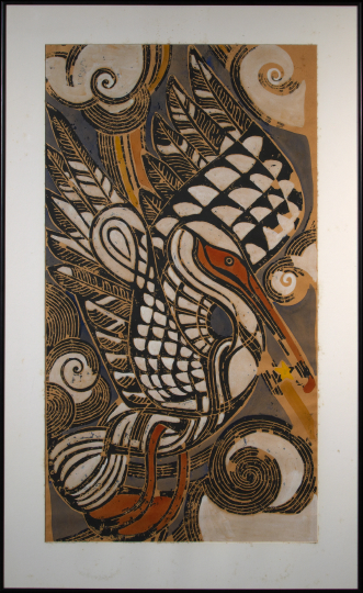 Appraisal: Walter Inglis Anderson American Mississippi - Vertical Pelican hand-painted linoleum