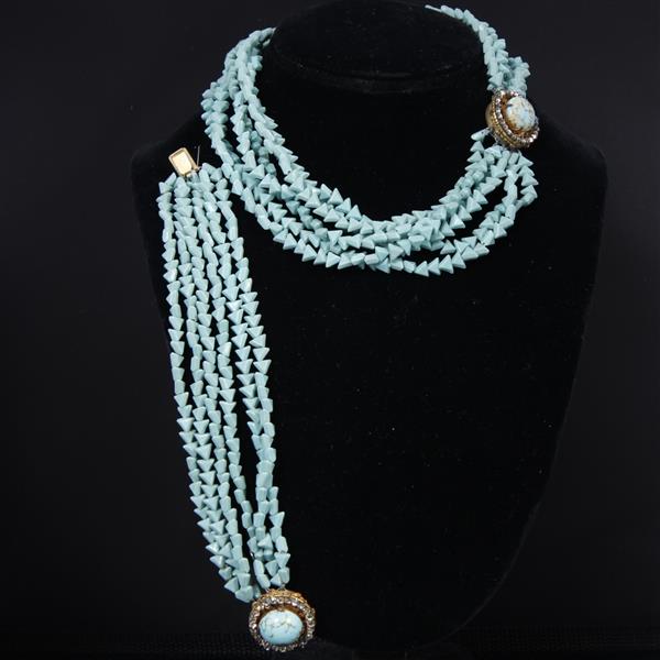 Appraisal: Miriam Haskell pc Multi-strand Turquoise Glass Bead Necklace bracelet necklace