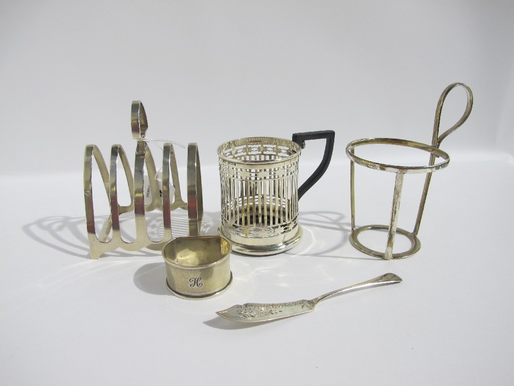 Appraisal: A lot comprising two silver cup holders napkin ring butter