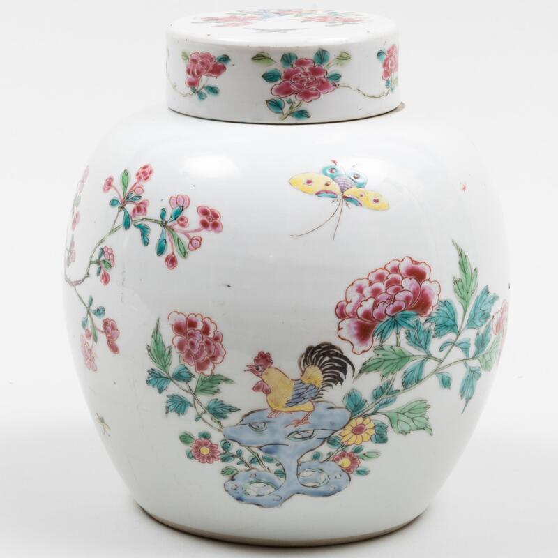 Appraisal: Chinese Famille Rose Porcelain Ginger Jar and Cover Unmarked x