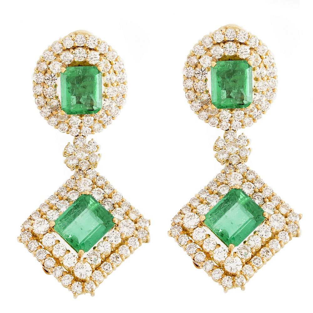 Appraisal: Important Emerald Diamond and K Earrings Important Approx TW Carat