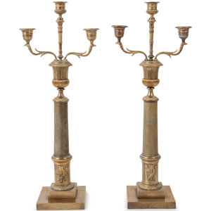 Appraisal: A Pair of Empire Style Gilt Bronze Three Light Candelabra